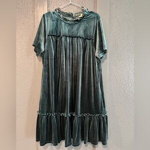 Cotton Bleu Velvet Green Maternity Mini Dress Size L